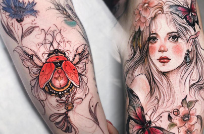 Les sublimes tatouages aquarelles botanique de Pliszka chez Leto Tattoo Stduio