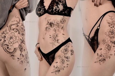 Tatouage floral fin et délicat
