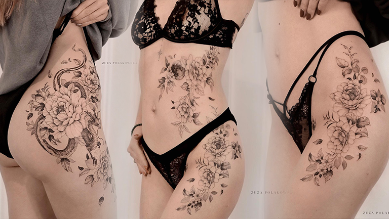Tatouage floral fin et délicat