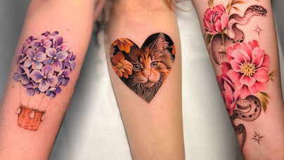 Les sublimes tatouages colorés et floraux de Nastia