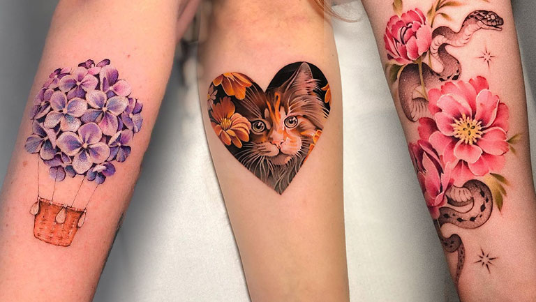 Les sublimes tatouages colorés et floraux de Nastia