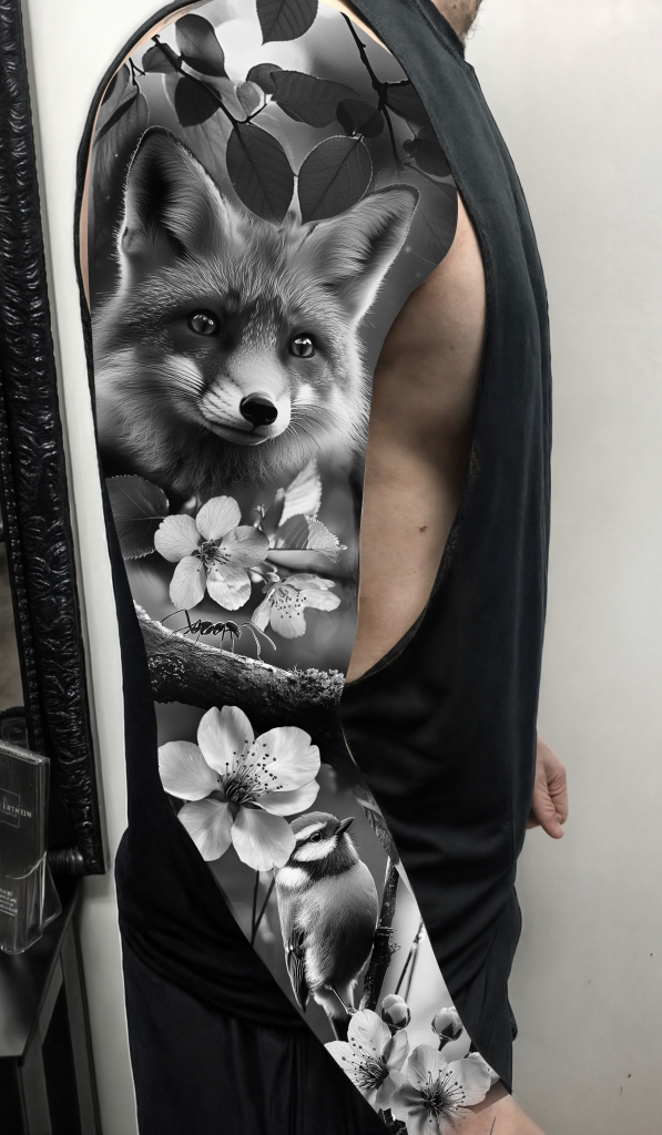 projet tatouage angélique grimm renard et oiseau
