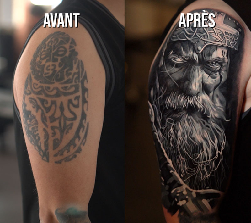 Recouvrement réalisé par jacek chez Leto tattoo Studio en Suisse